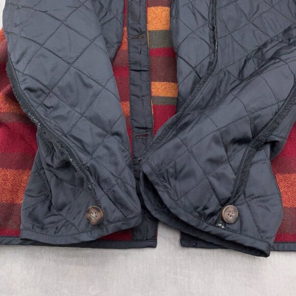 Woolrich Coat Blanket Liner Women XLarge‎ Red Brown Stripe Wool Cotton Quilt - Picture 2 of 10